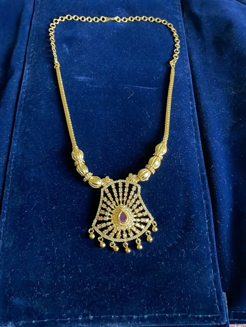 Gold-Tone Pendant Necklace with Ruby Accent - Women Jewelry